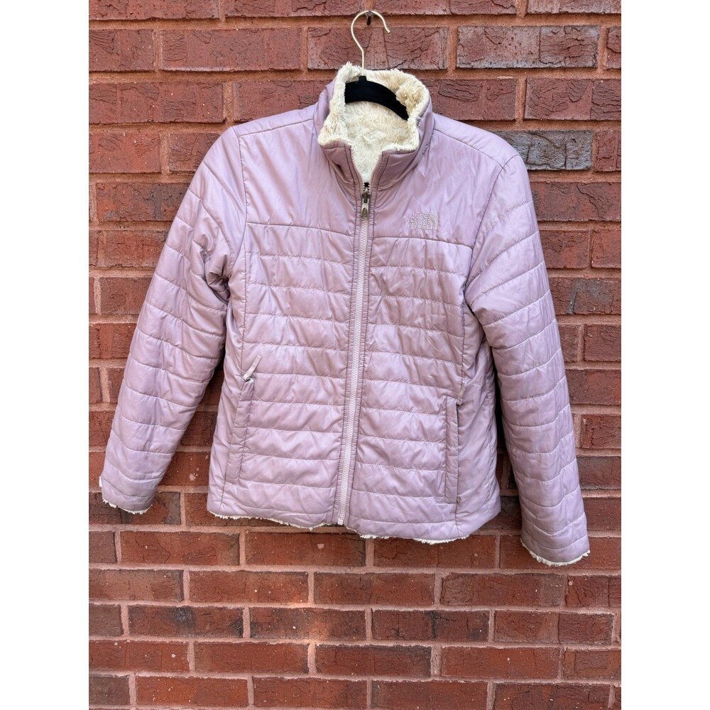 The North Face Jacket Girls L Pink Reversible Fuzzy Fleece Quilted Warm Cozy